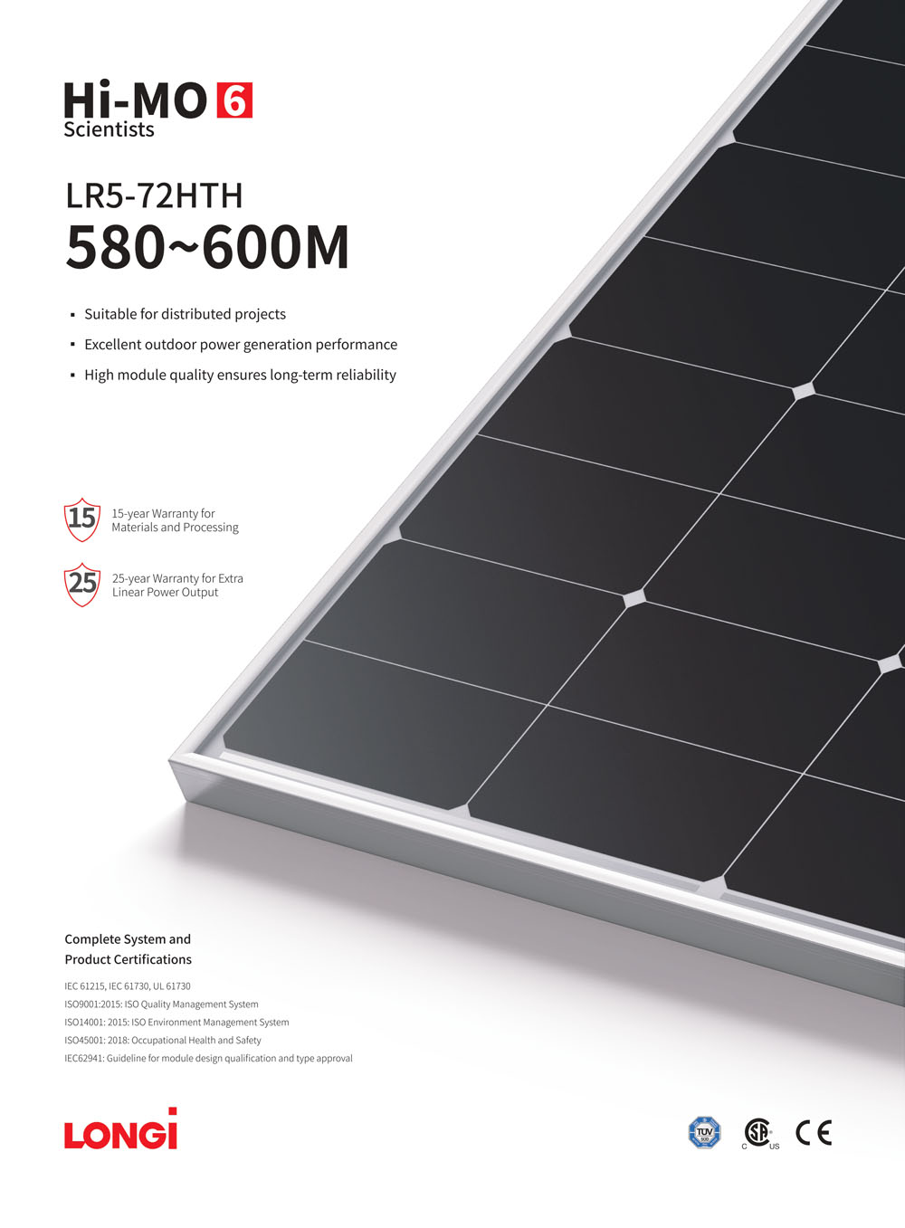 LONGI 580 600w Solar Panel